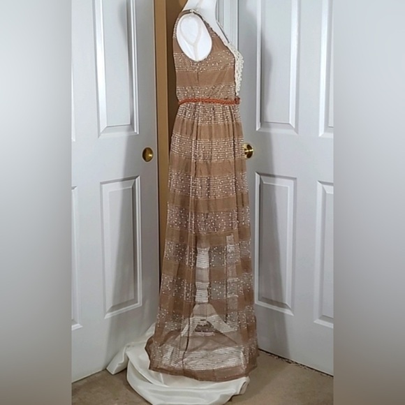 NWT Med A'Reve Striped Net Crocheted Maxi Sundress w/ Crocheted Neckline & Belt - Picture 6 of 16